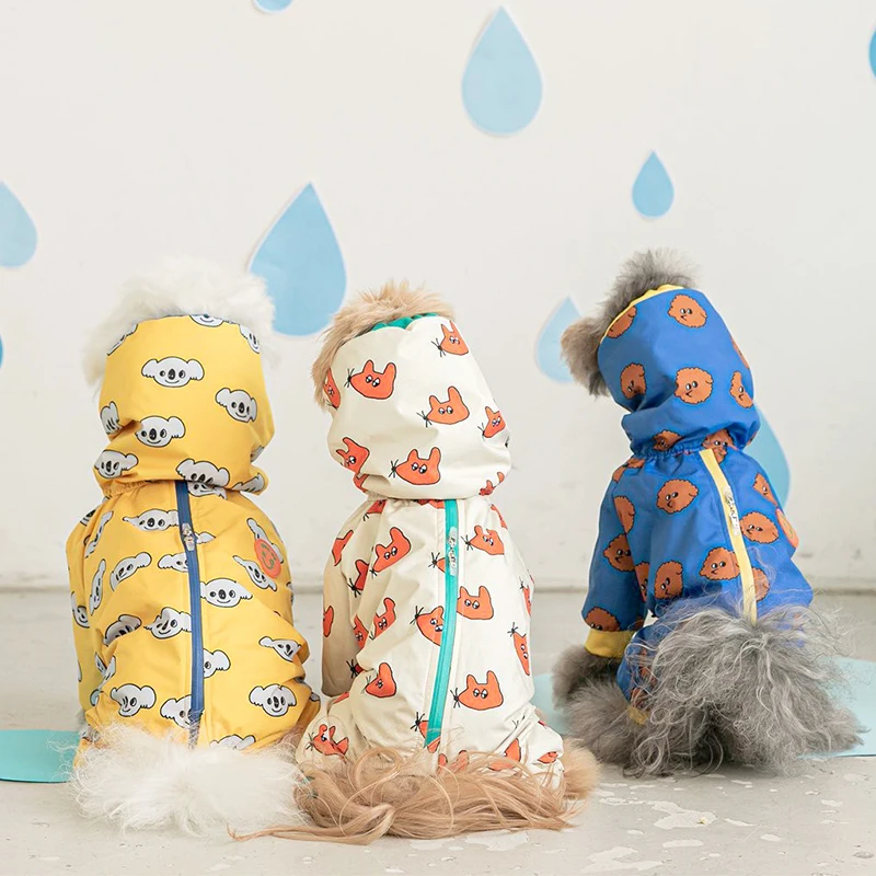 

South Korea Pet Dog Dog Waterproof All-Inclusive Raincoat Rain Poncho Four-Legged Coat Hooded Pitbull Teddy Biker Ke