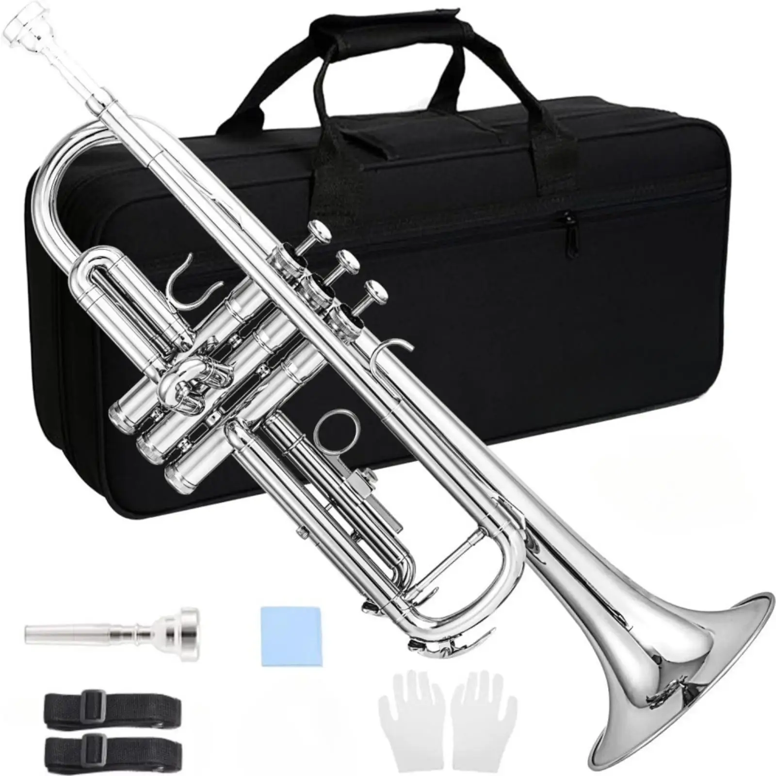 B-Flat Trumpet Polished Trumpet with Carrying Case Instrument Resonant Bright for Students, Lessons, Rehearsals