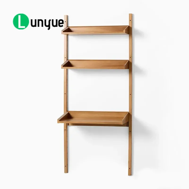 Mid Century Modular Wooden Bookshelf Living Room Furniture Rack System Streamlined Wall Mounted Storage Shelf for Home Office