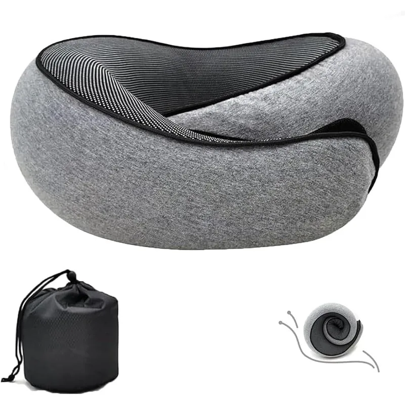 Travel Neck Pillow Memory Foam U-shaped Pillow Snail Style Travel Neck Support Portable Adjustable Soft Noon Break Sleep Pillows