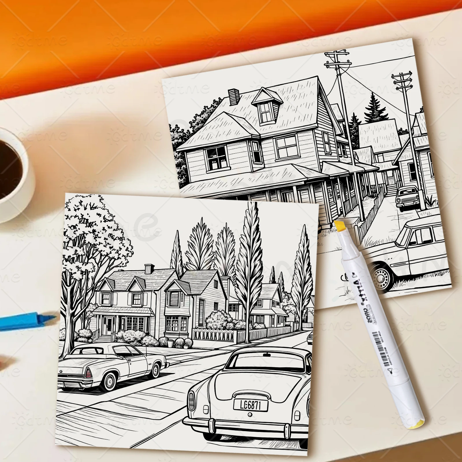 Retro-Straßen-Malbuch für Erwachsene mit Cartoon-Motiven und Einfachen Mustern zur Entspannung, DIY-Malerei und Zeichnen für Jugendliche – Detail 9