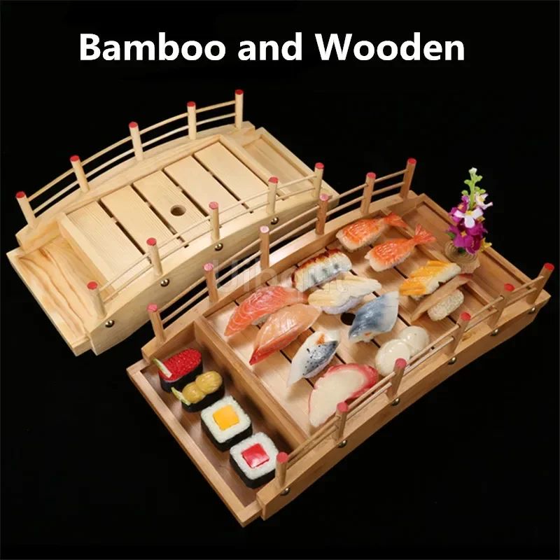 Cucina japonesa de bambú de madera, plato creativo para Sushi, bandeja, puente, barco, plato de pino, vajilla de Sushi, decoración, herramienta de cocina kawaii