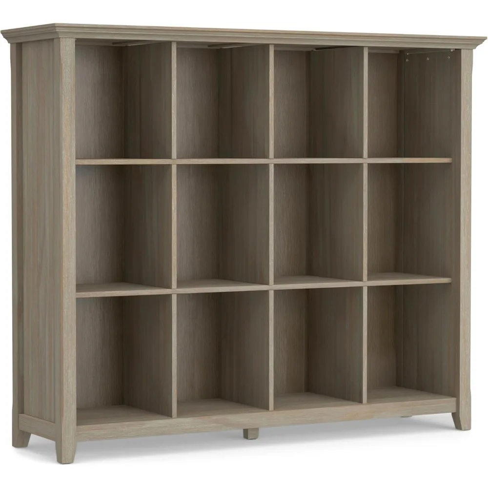 

Acadian SOLID WOOD 57 Inch Transitional 12 Cube Storage in Distressed Grey, For the Living Room, Study Room and Office