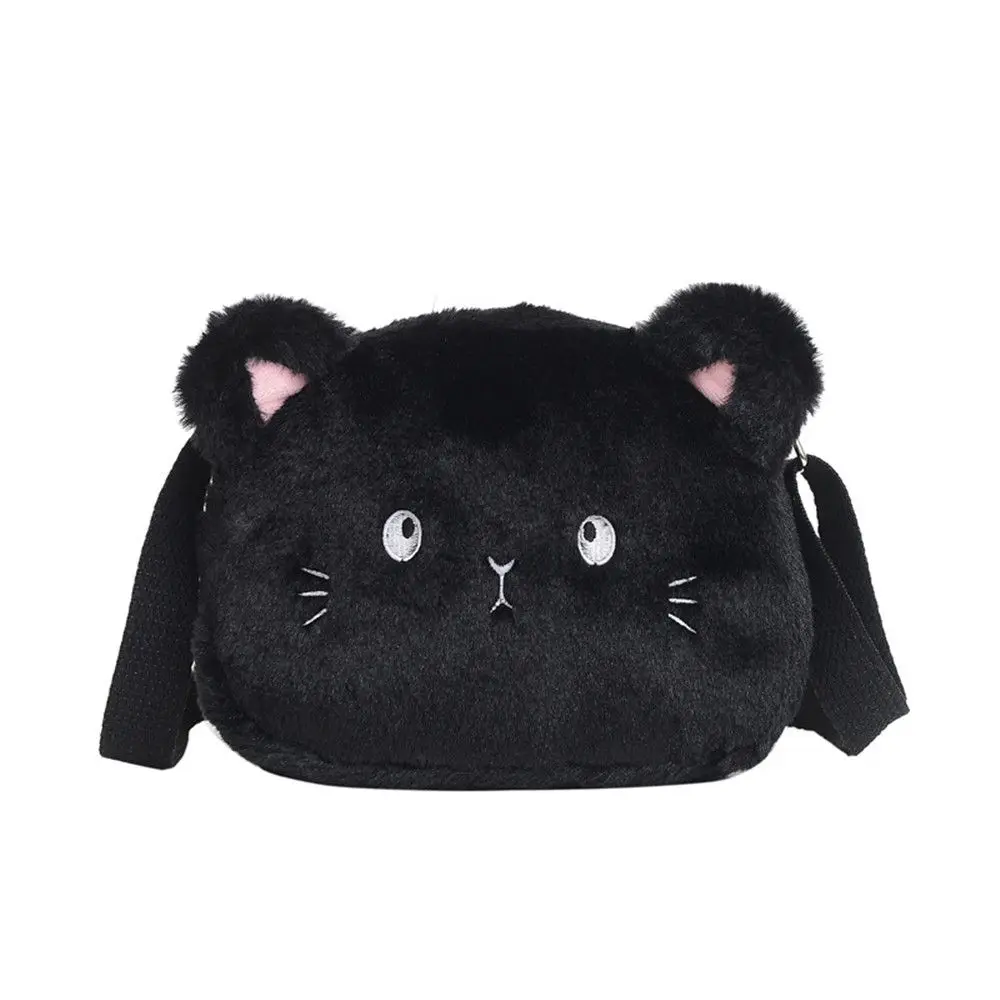 Cute Soft Plush Shoulder Bag Cartoon Cat Baby Girls Messenger Small Bag Kids Handbags Coin Purse Large Capacity Lovely