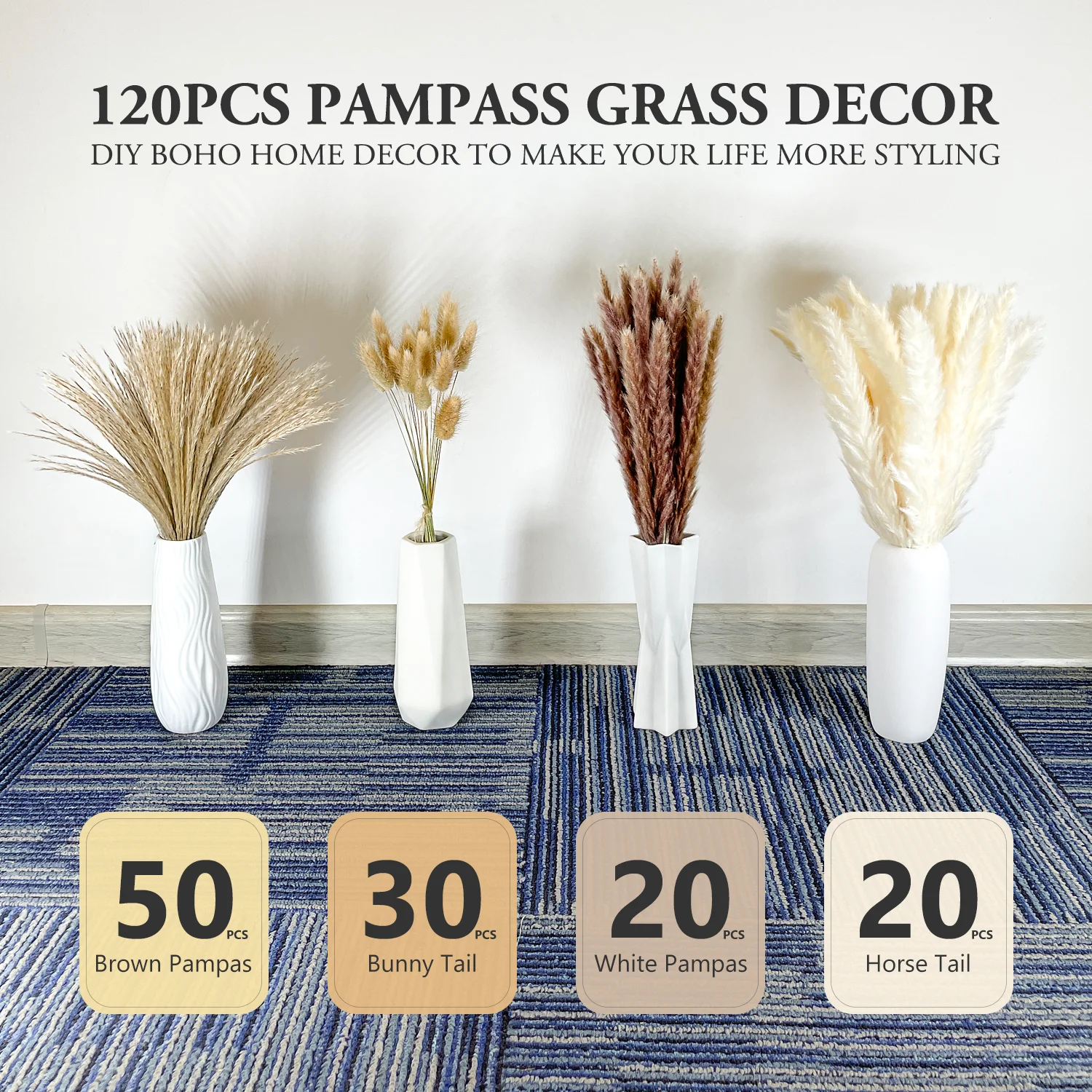 Dried Pampas Grass Decor, Natural Pampas Grass, Reed, Bunny Tails for Flower Arrangements Boho Home Wedding Party Décor