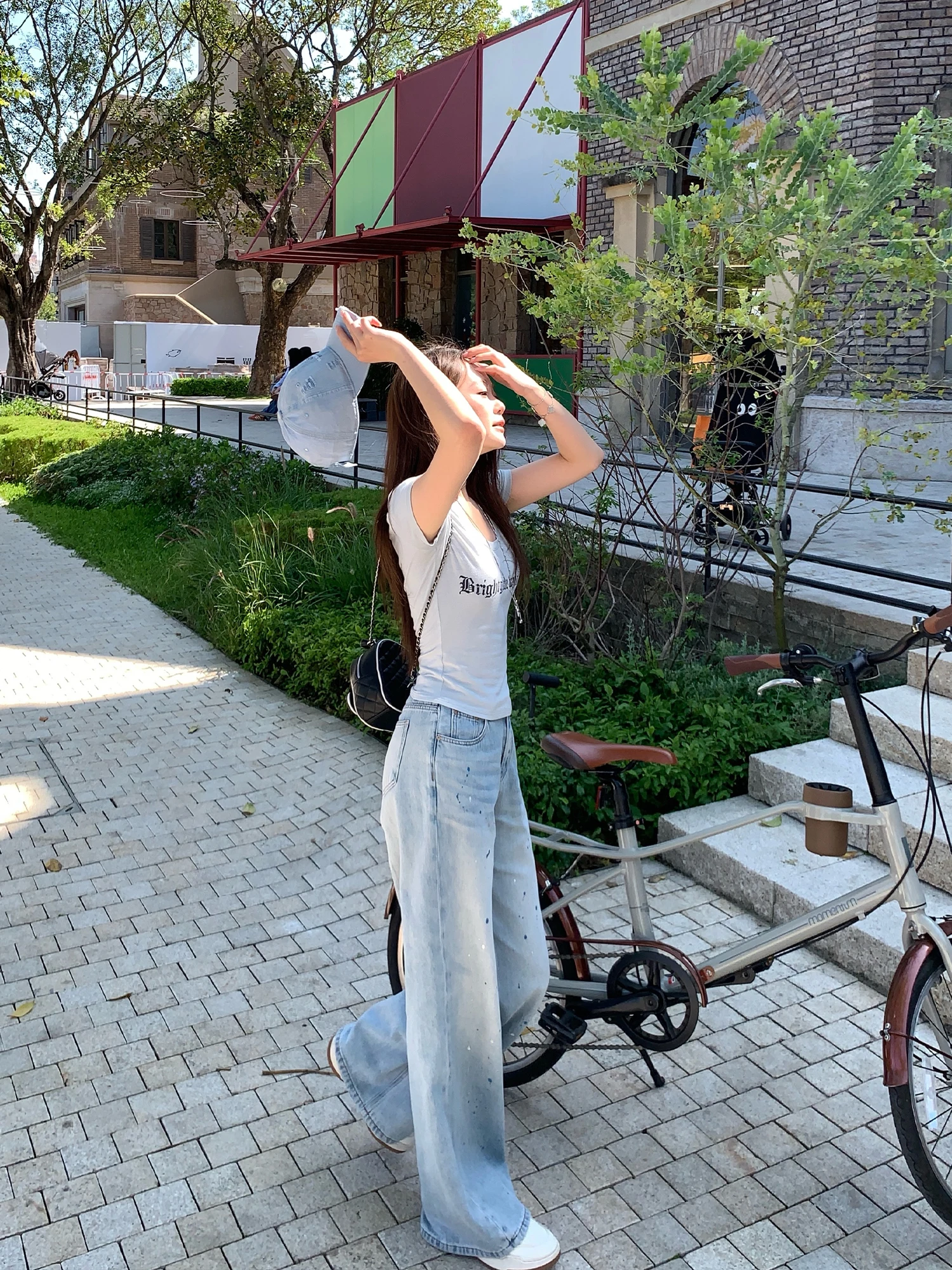 

Loose Wide Leg Jeans Women's Spring Summer New Style Casual Cotton Denim Pants Splashed Ink Print Comfortable Straight Cut