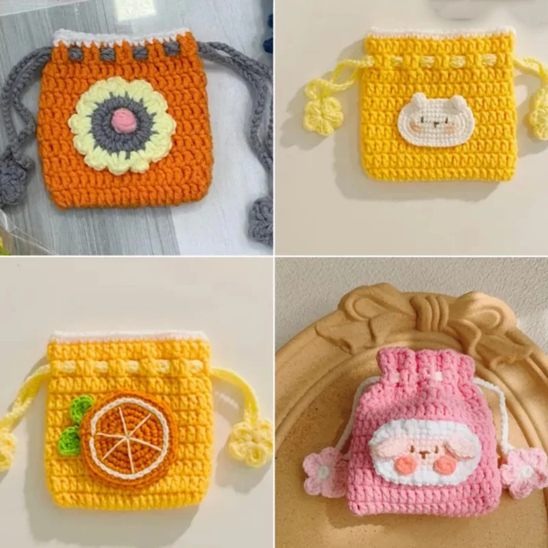 Cross-Border Sweet Hand-Woven Coin Bag Knitted Wool Crochet Bag Mini Change Pocket Finished Children Cute Coin Bag Convenient