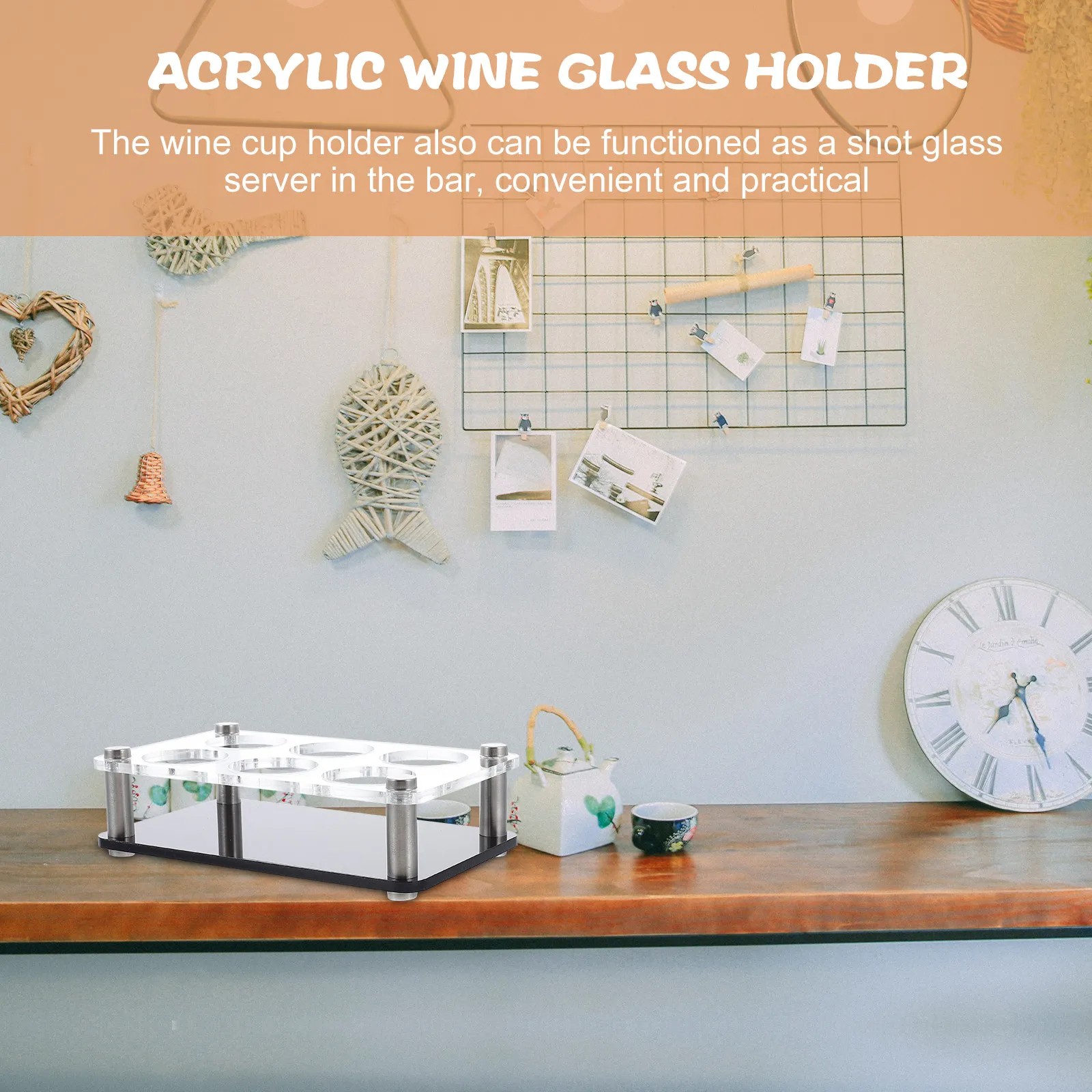 Acrylic Shot Glass Holder 6-Hole Space Saving Bar Party Glass Rack Organizer Storage Display Acrylic Cup Holder