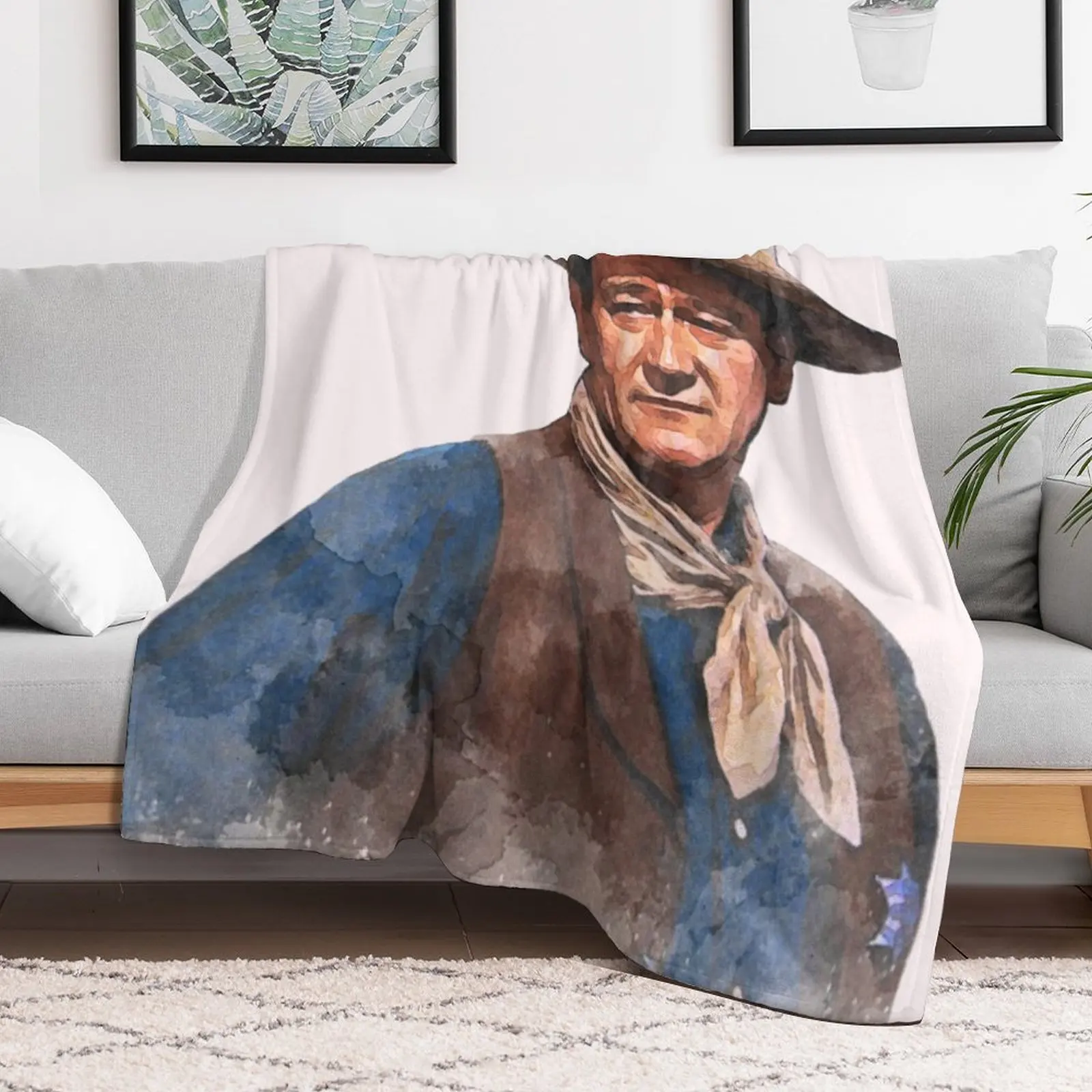 

John Wayne The Duke - Watercolor Throw Blanket Plush warm winter Loose Blankets Sofas Of Decoration Blankets