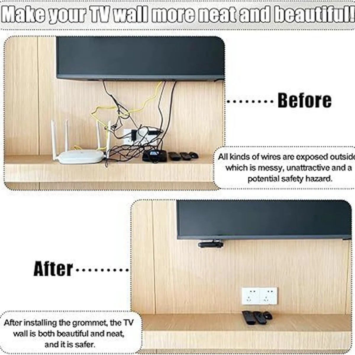 A14M 6 uds ocultador de cables de TV 2-3/8 pulgadas (60mm) en Kit de gestión de cables de pared ocultador de cables para sierra perforadora de TV montada en la pared accesorio de taladro B