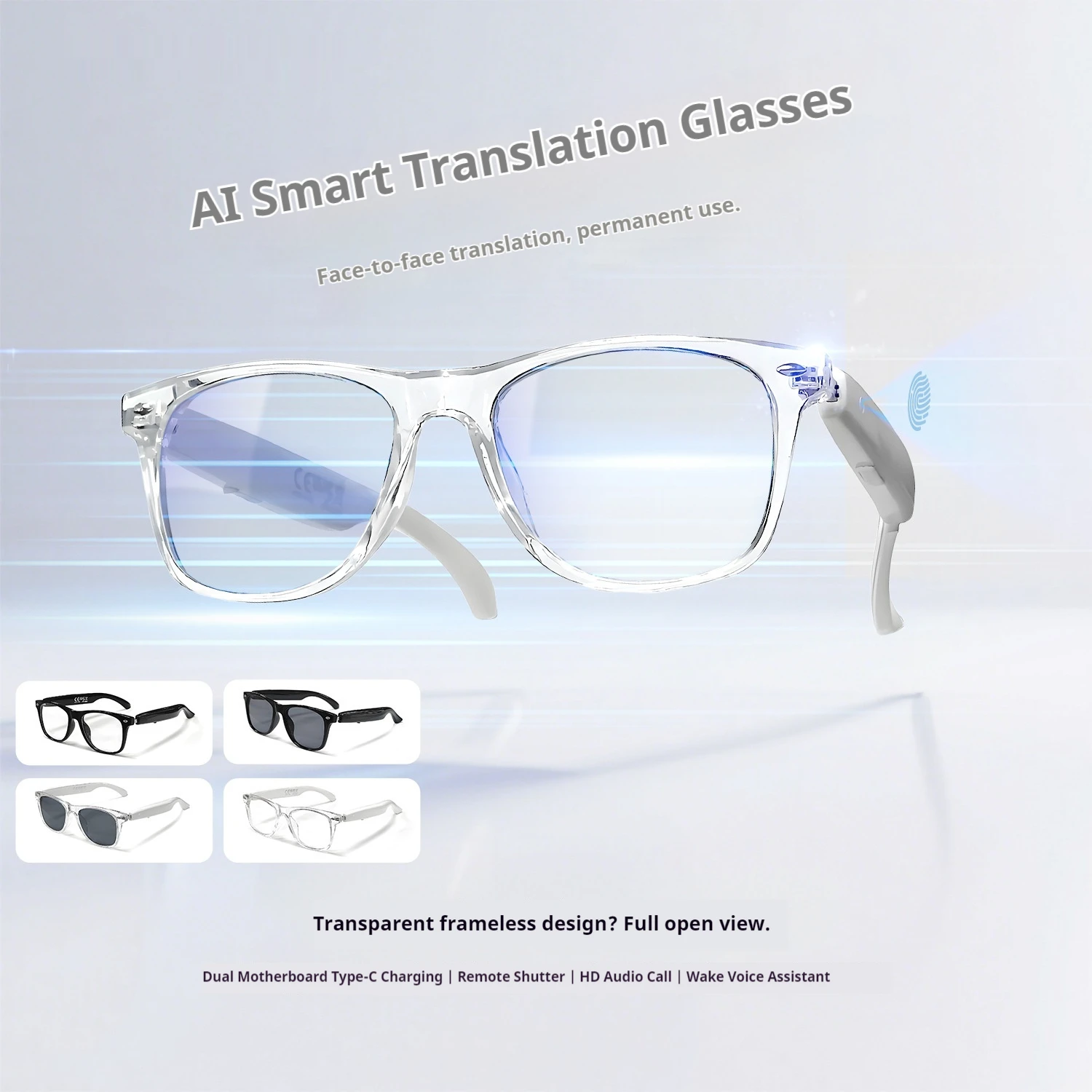 F16 جديد AI ترجمة نظارات بلوتوث الترجمة في الوقت الحقيقي ل 100+ لغات تشغيل الموسيقى وظيفة الاتصال النظارات الذكية