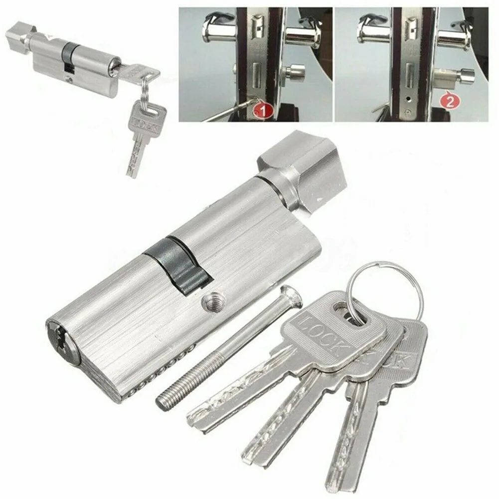 Secure UPVC Door Lock Cylinder, Anti Theft Mechanism, Enhanced Security, Thumb Turn Design, Includes 3 Keys, Silver Tone