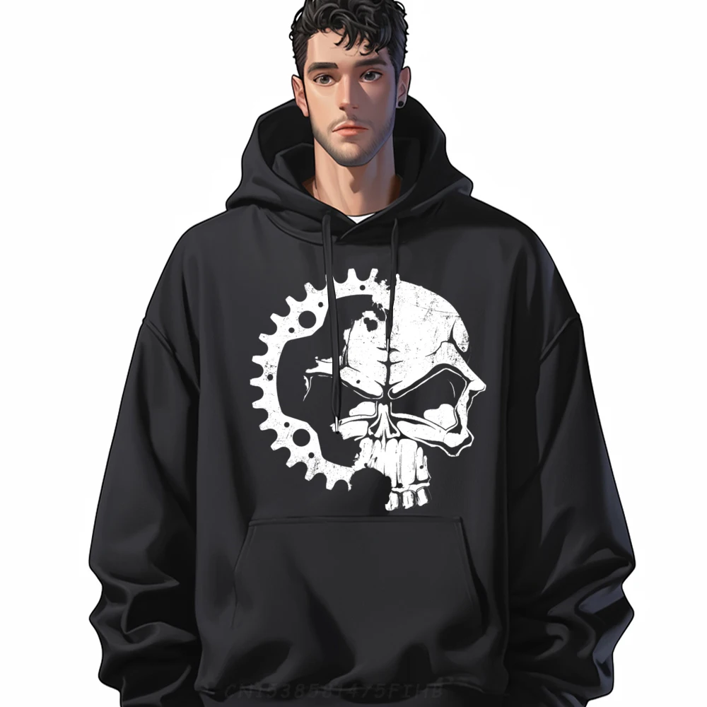 

Skull And Crank Mtb Mountain Bike Blue And White Graphic Pullover Hoodies Original Mens Sweatshirts