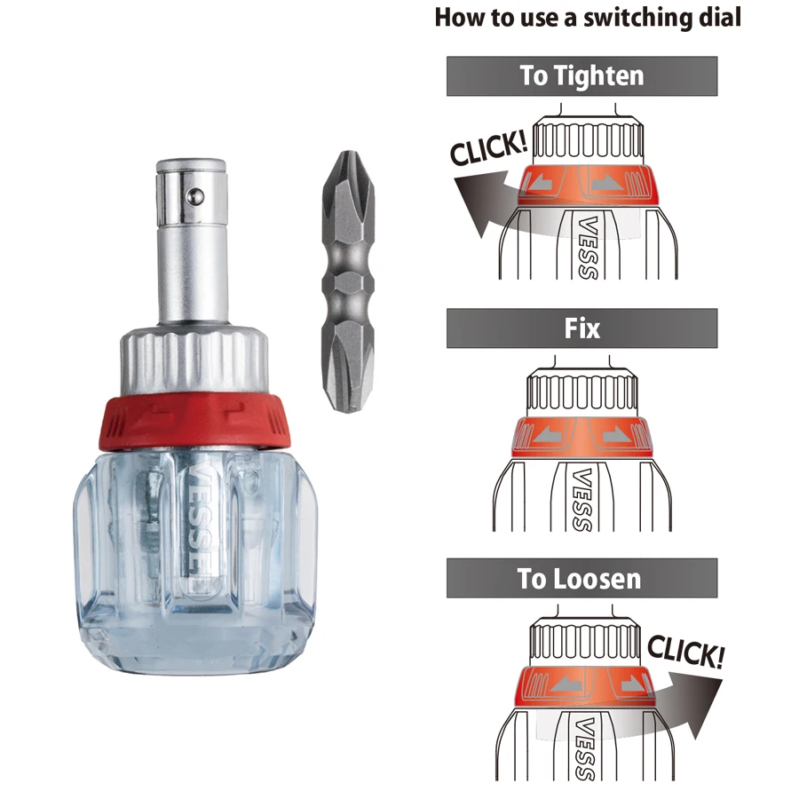 Imagem -02 - Vessel-stubby Ratchet Screwdriver com Bit Grupo Phillips Slotted Screwdrivers Made in Japan Td6700 Series