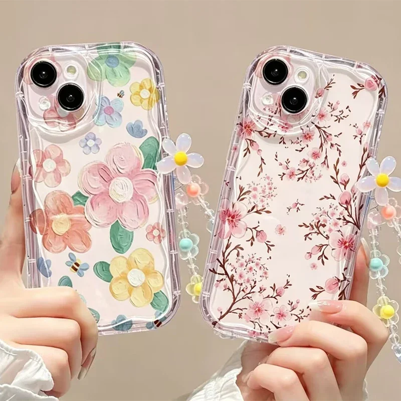 Pink Flower Peony Bracelet Casing For Samsung A57 5G A56 A55 A37 A16 A06 A54 A53 A34 A15 A14 A32 A52 A12 A13 A26 5G Clear Case