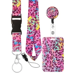 Colored Leopard Breakaway Phone Lanyard Id Badge Card Holder Retractable Badge Reel Neck Strap for Keys Keychain Credit Card