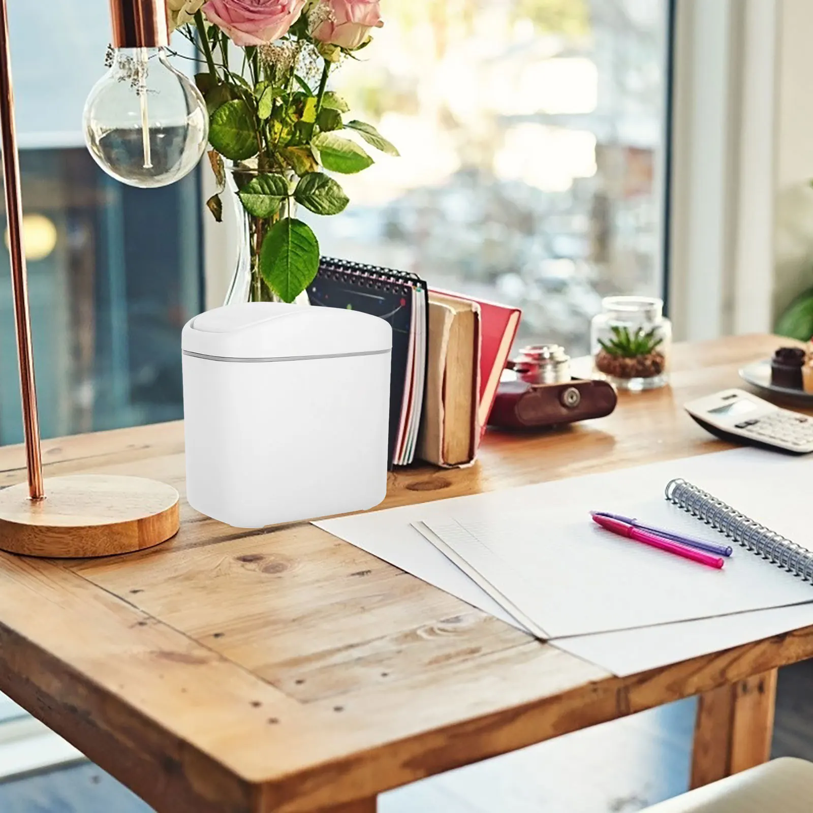 

Small Trash Can Plastic Desktop Waste Basket Mini Garbage Bin Office Tabletop Trash Can Shake Lid for Easy Disposal