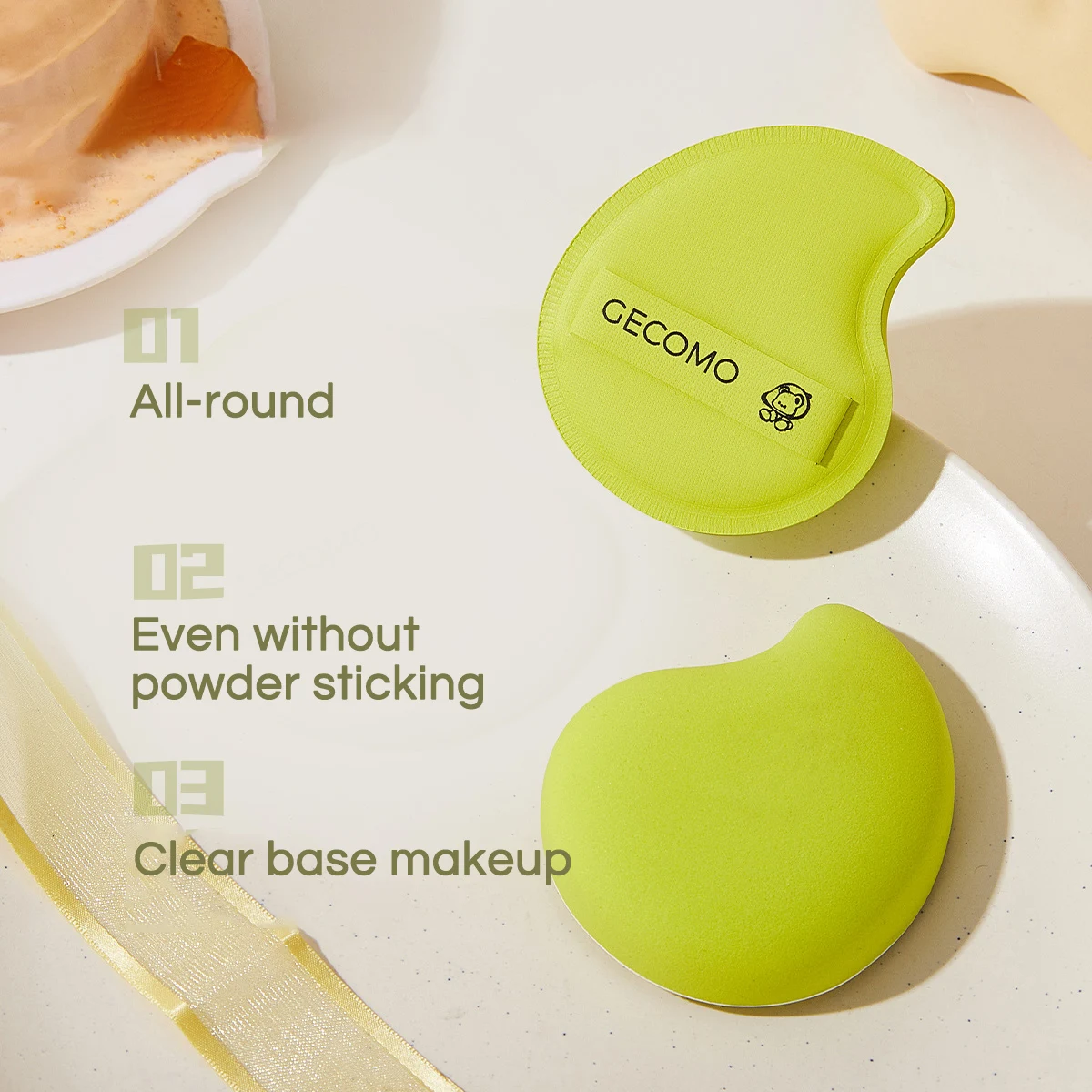 GECOMO 2 pièces bouffantes de poudre de guimauve en forme de mangue humide et sec double usage éponge de maquillage douce et respectueuse de la peau