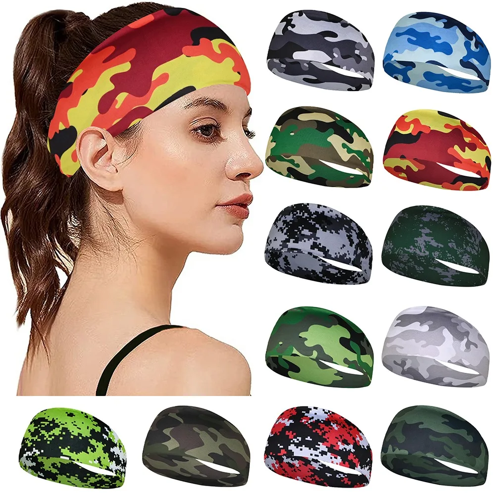 Camouflage Print Headband New Sweatband Elastic Headwrap Extra Large Fashion Yoga Hair Band for Gym Fitness Running