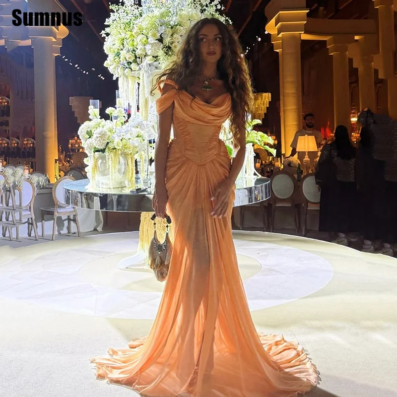 

Sumnus Simple Mermaid Prom Dresses Off Shoulder Pleat Side Slit Maxi Evening Dresses Birthdat Party Dress Vestidos Customized