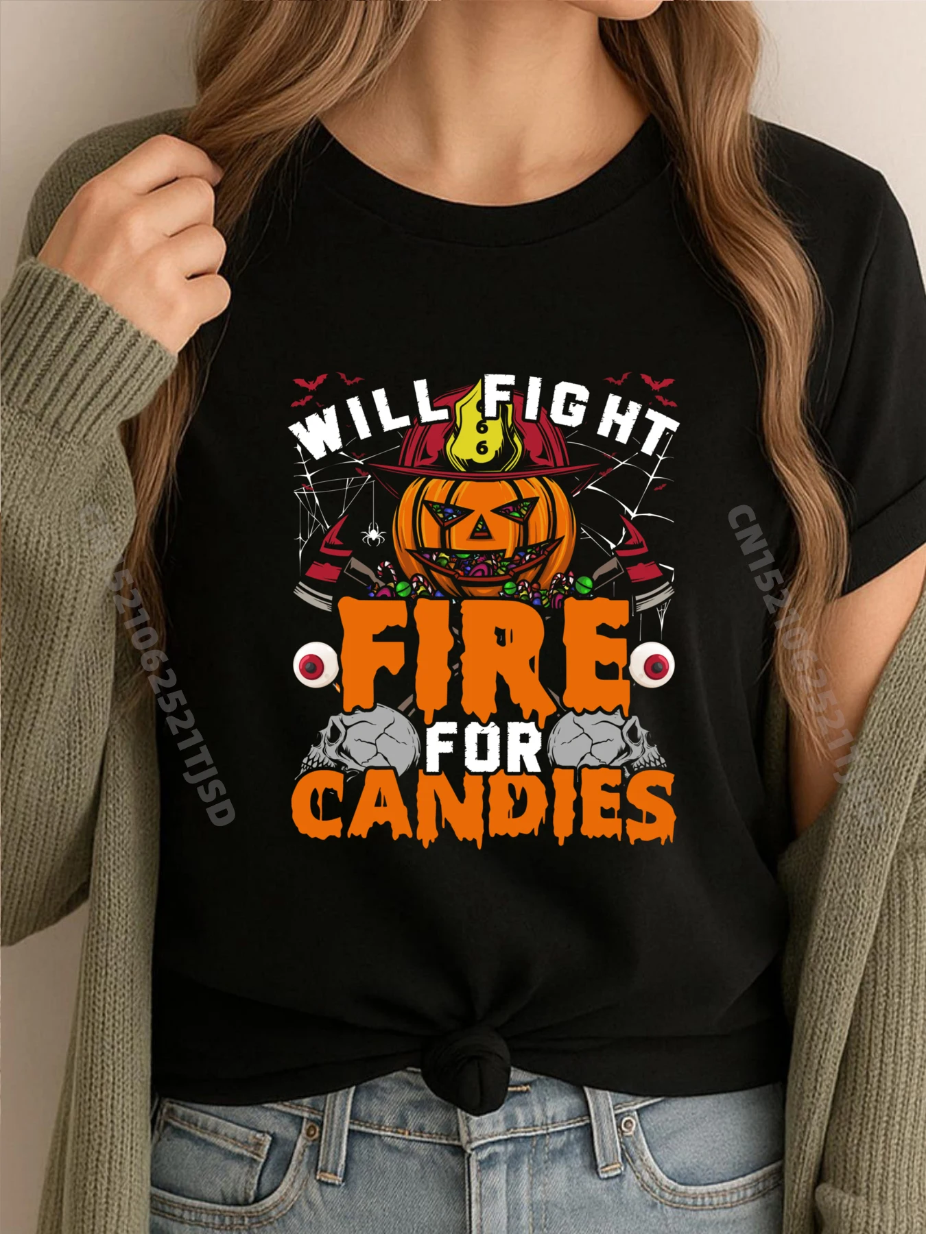 

Firefighter Volunteer Will Fight Fire for Candies Halloween Oversized T Shirt Woman Couples Mens Gifts Vintage