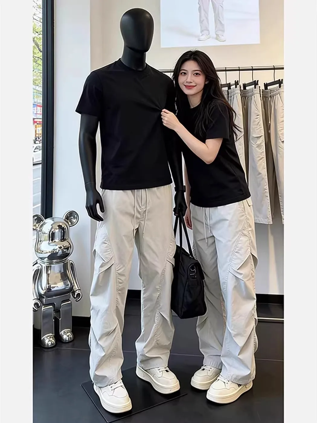 Khaki Spring Summer Thin American Outdoor Workwear Casual Straight Leggings Men's Women's New Folded Sensation Loose Fit Set - view 5