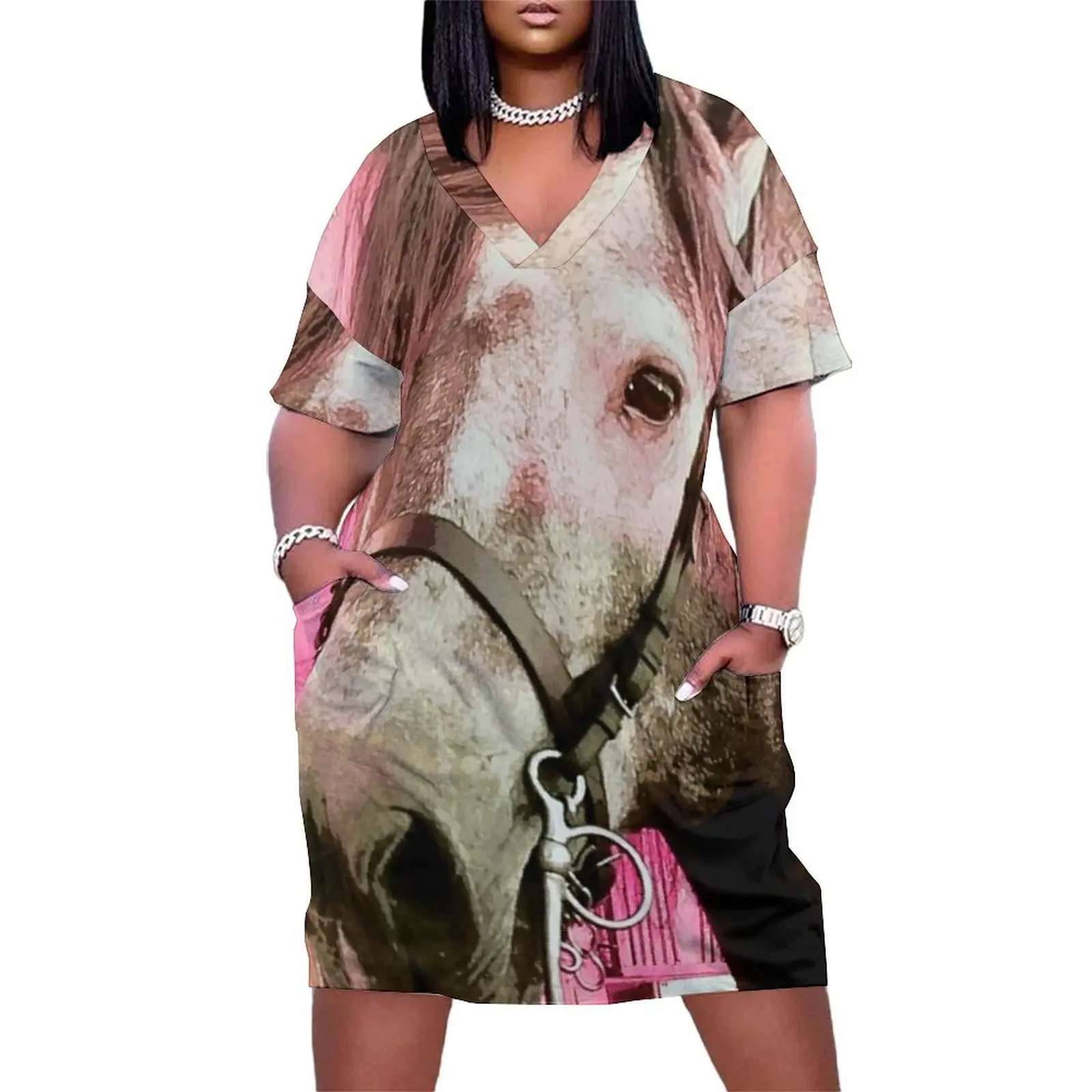 Horse portrait in pink Loose Pocket Dress Summer skirt Prom gown