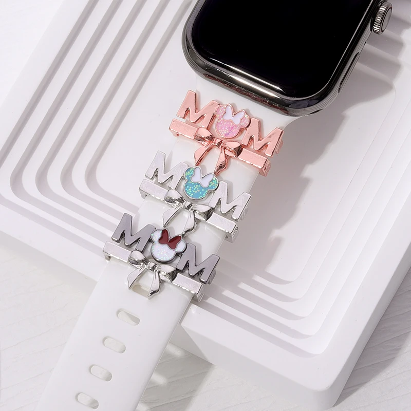 น่ารักการ์ตูนแมว Watchband Charms โบว์ถ้วยตกแต่ง Charm สําหรับ Iwatch ไดโนเสาร์ Love MOM Charms สําหรับ Apple Watch อุปกรณ์เสริม