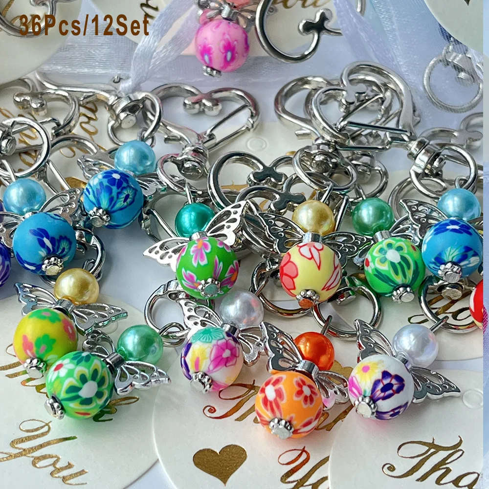 36 قطعة/12 مجموعة سلسلة مفاتيح على شكل قلب الملاك، هدايا مناسبة لحفلات الزفاف، عيد الميلاد، عيد الفصح، زينة العطلات، المعمودية #4