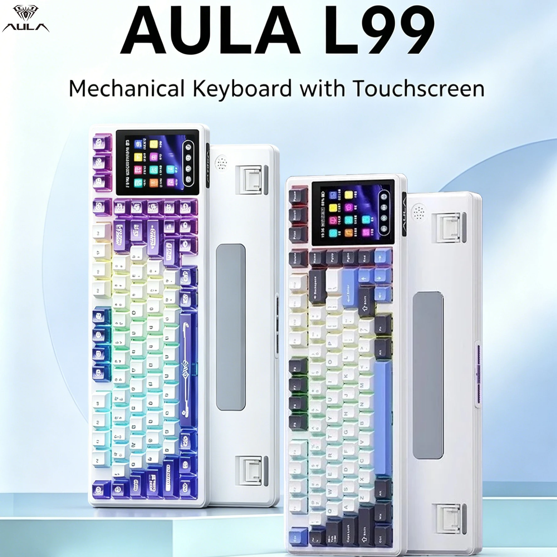 

Механическая клавиатура AULA L99 96% с сенсорным экраном 3,98 дюйма, горячей заменой переключателей, аккумулятором 8000 мАч, трехрежимным подключением BT5.1, беспроводная, RGB, с PBT-кейкапами