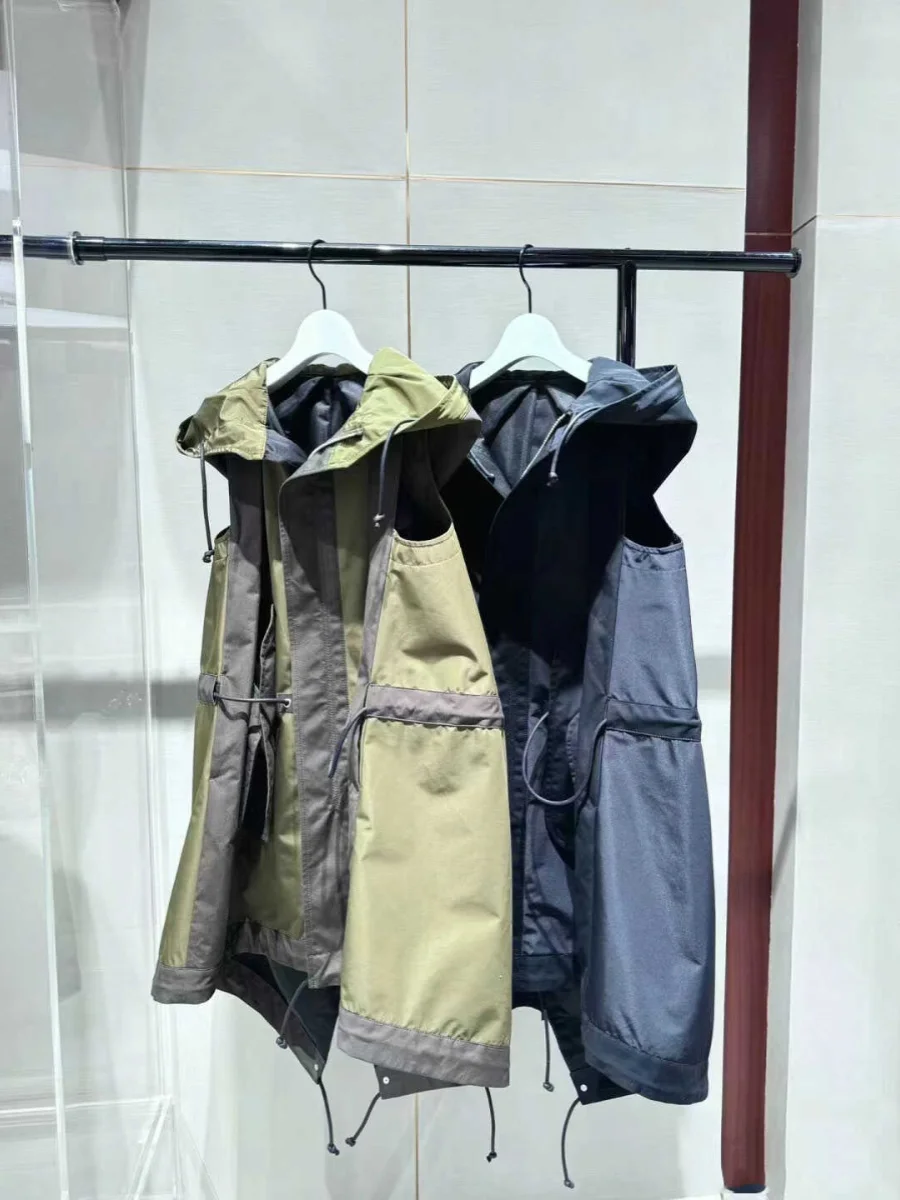 

FOG SACAI весна-лето повседневная свободная рабочая одежда Sle Jaet жилет с капюшоном и длинной молнией из смеси хлопка и полиэстера