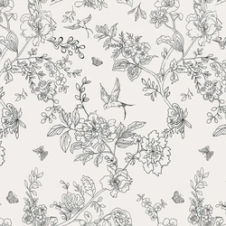 Black White DIY Floral Wallpaper Peel and Stick Wallpaper Floral Contact Paper Flowers Birds Removable Self Adhesive Wallpaper