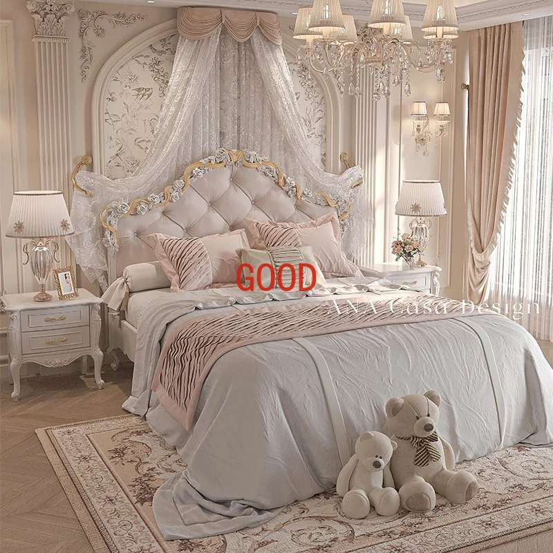 Kawaii Wood Double Bed Bedroom Soft High End Upholstered Modern Queen Beds Twin Luxury European Camas De Dormitorio Furniture