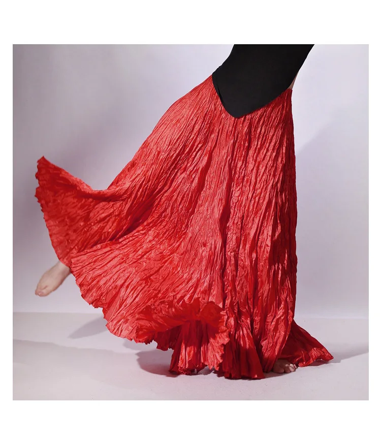 High Quality Women Spring Long Skirts Wide Hem Pleated Design High Waist A-Line Dance Maxi Skirts Faldas Femme Streetwear