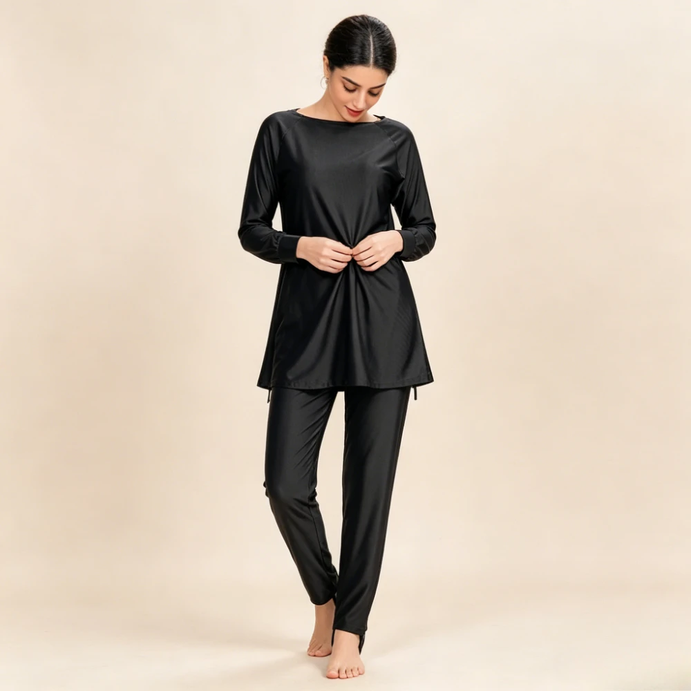 Long Sleeve Swimwear Conservative Bathing Suit with Drawstring Hem S944280043cb4439baf05c05b02f46da8n