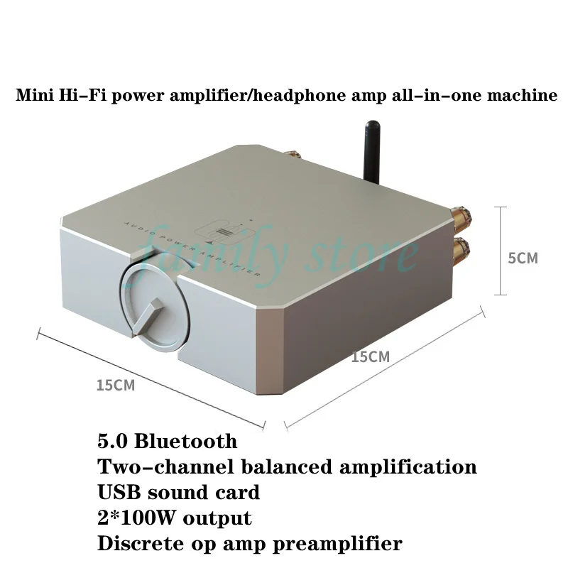 Hi-Fi power amplifier/headphone amplifier all-in-one machine. Output power: 2*100W, using SX45B or SX52B op amp