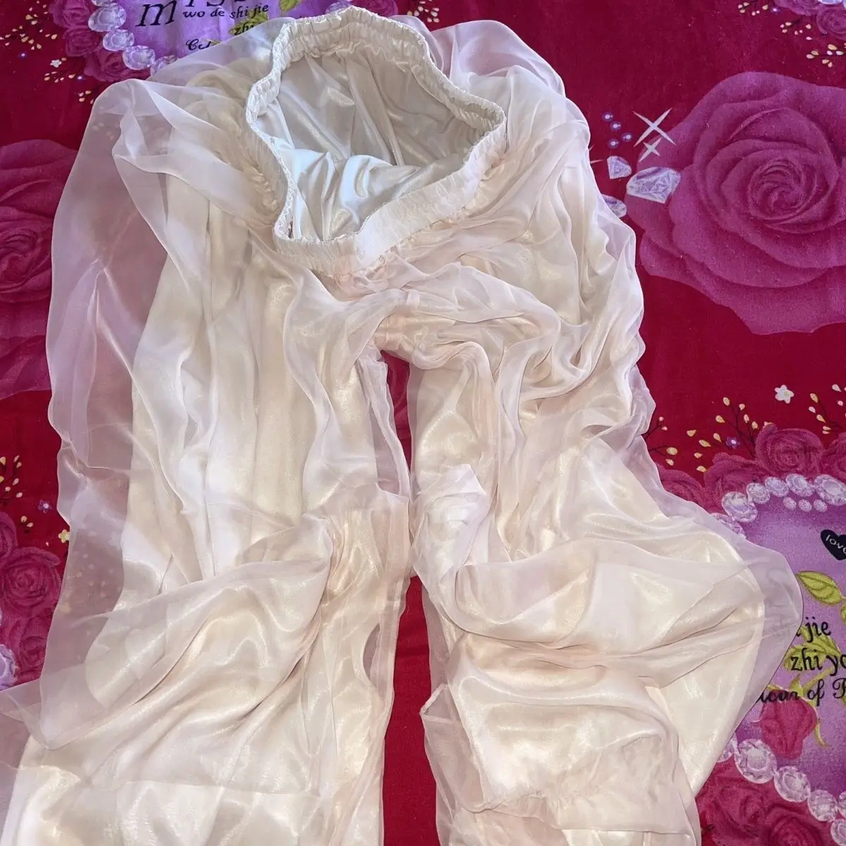 Handmake Super Silky Slippy Elastic Waist Wide Leg Trousers Colorful Double Layer