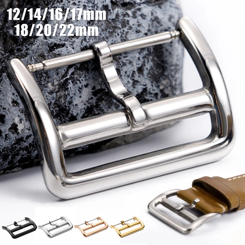 Stainless Steel Watch Buckle 12mm 14mm 16mm 17mm 18mm 20mm 22mm Metal Solid Square Clasp Polished Silver Rose Gold Black Button