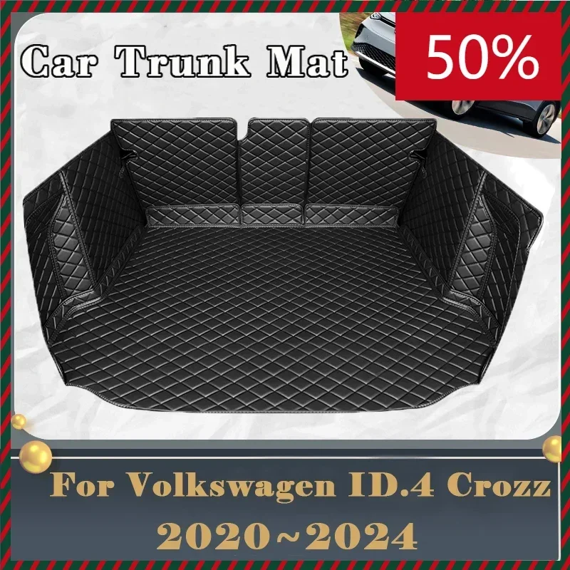 Car Trunk Mat For VW Volkswagen ID.4 Crozz 2020~2024 Dirt-resistant Fully Trunk Mat Rear Cargo Tray Car Accessories 2022 2023