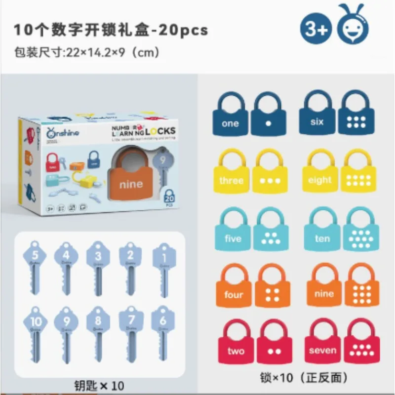 Montessori Bambini Alfabeto Blocco Chiave Giocattolo 10PCS Set Serrature per auto Apprendimento educativo precoce Numero Corrispondenza Homeschool Matematica Giocattoli per bambini