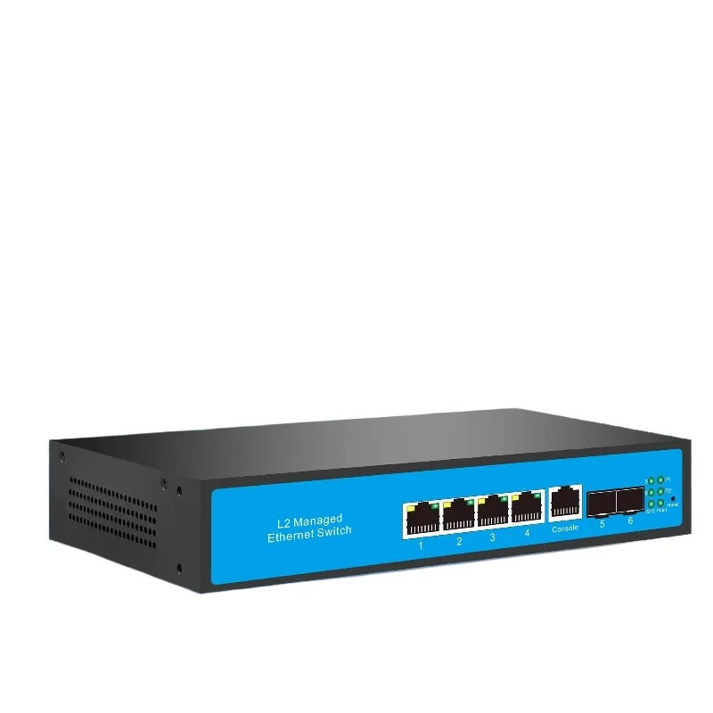 4-port PoE Management Network Switch,2-port SFP Ports,802.3af/at,ERPS Ring Network,Built-in Power,Static Routing