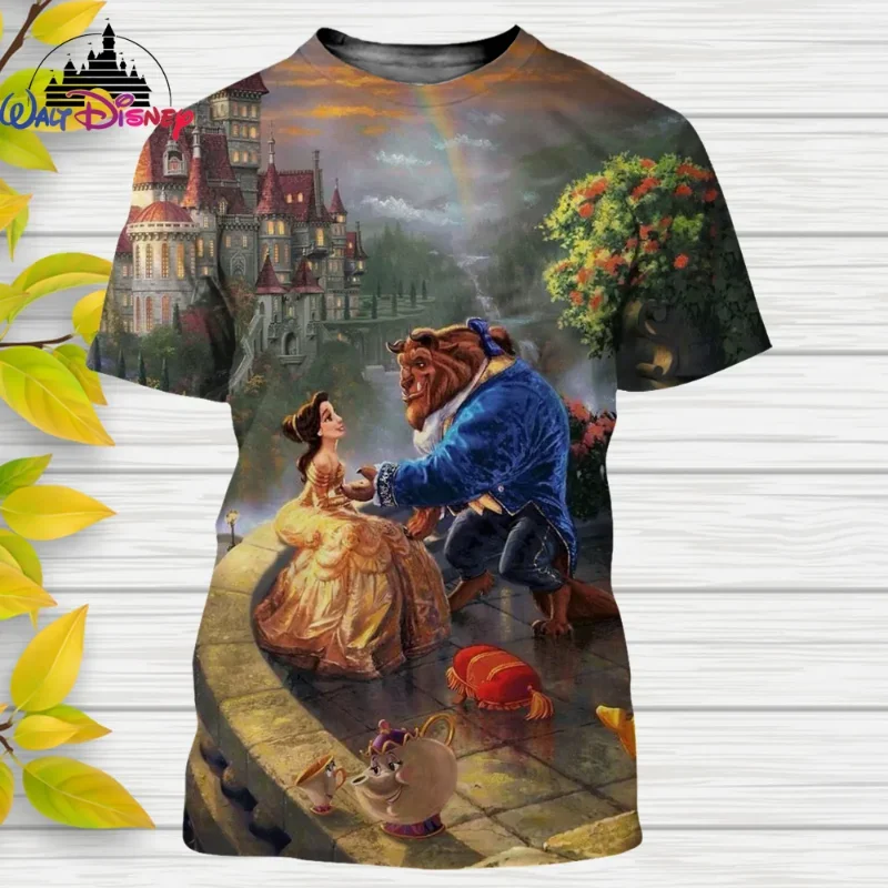 2024 estate Disney Beauty And The Beast Princess 3D Print t-shirt Summer Girl abbigliamento bambini Street Tops