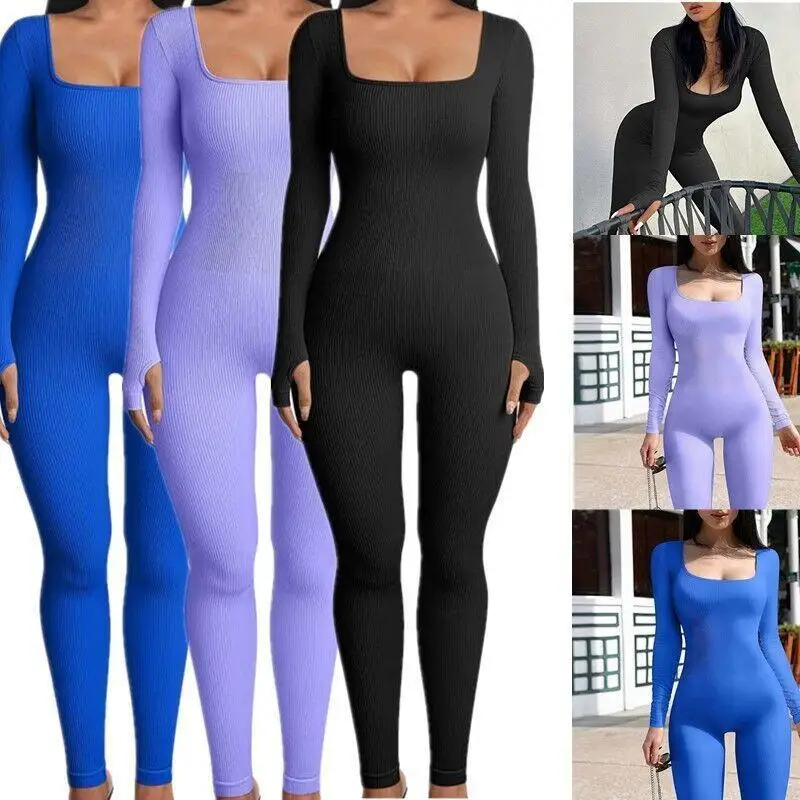 

Sexy Modal Long Women's Yoga Wear Square Collar One-Piece Suit Autumn Winter Faionable Comfortable Breathable Eco-Friendly