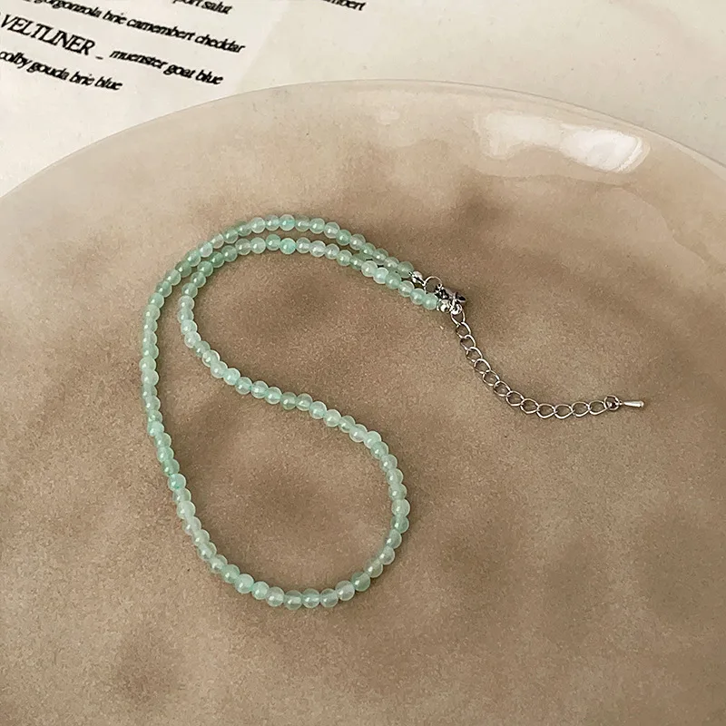 Minar 2026 Summer Shiny CZ Zircon New Green Color Natural Stone Beaded Pendant Necklace for Women Wholesale Strand Chain Chokers