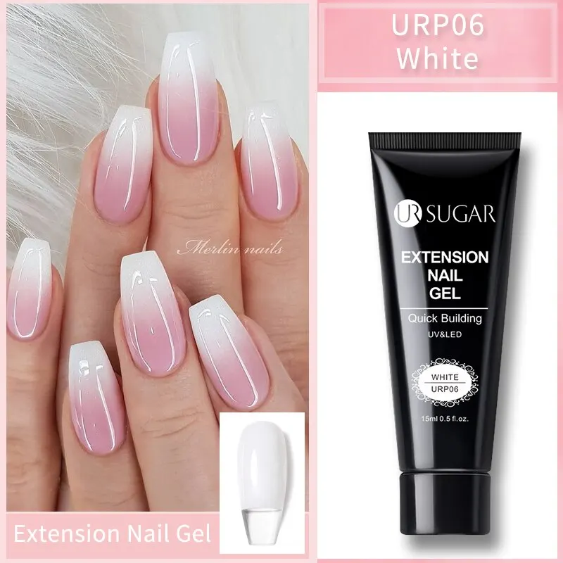 UR SUGAR 네일 익스텐션 젤, UV LED 아크릴 크리스탈, 화이트 클리어 누드 젤 네일 광택제, UV 젤 광택제, 15ml, 세트당 6 개
