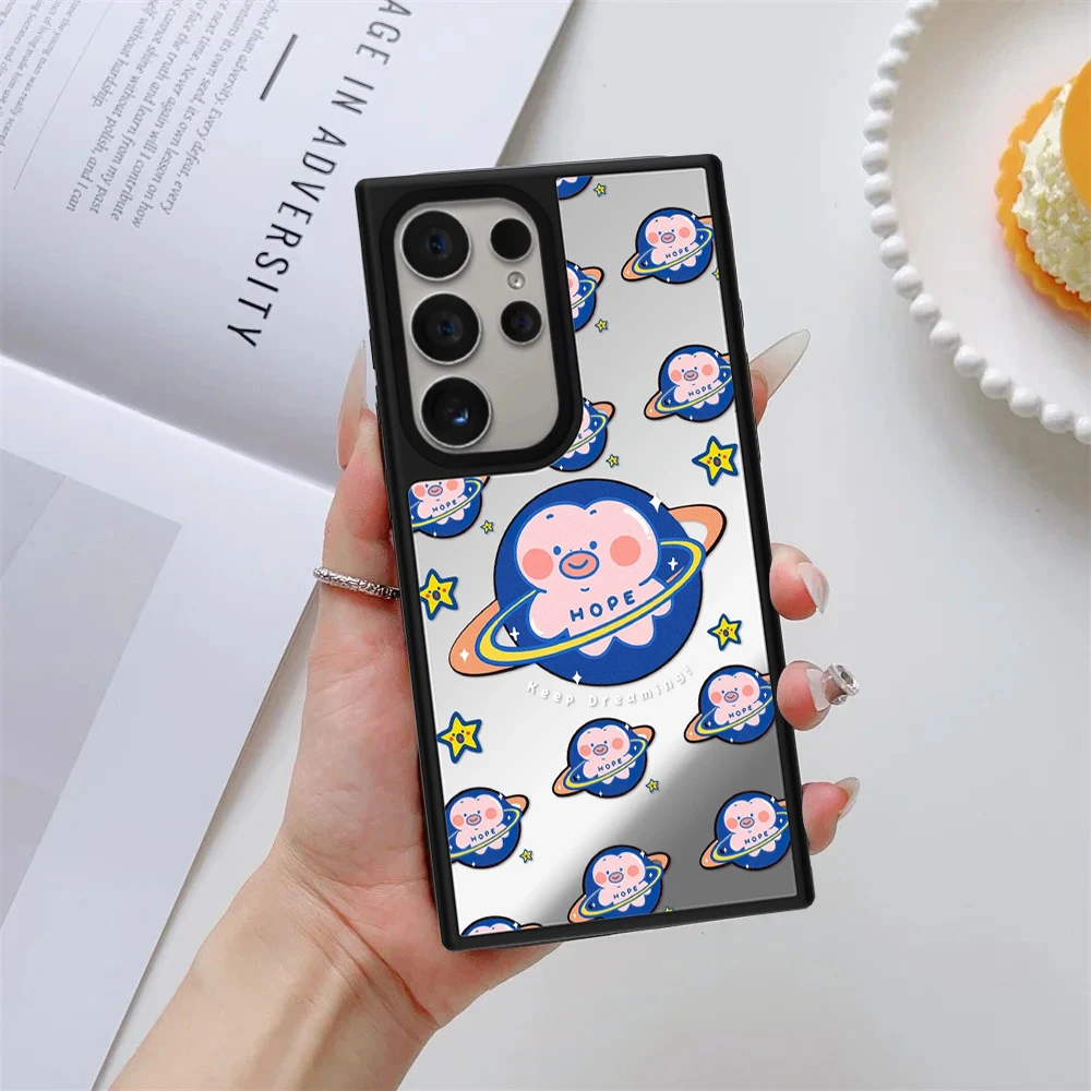 

Cute Cartoon Space Pig Mirror Surface Magnetic Phone Cover for Samsung Galaxy S23 S24 S25 S26 Ultra S26+ Plus Case