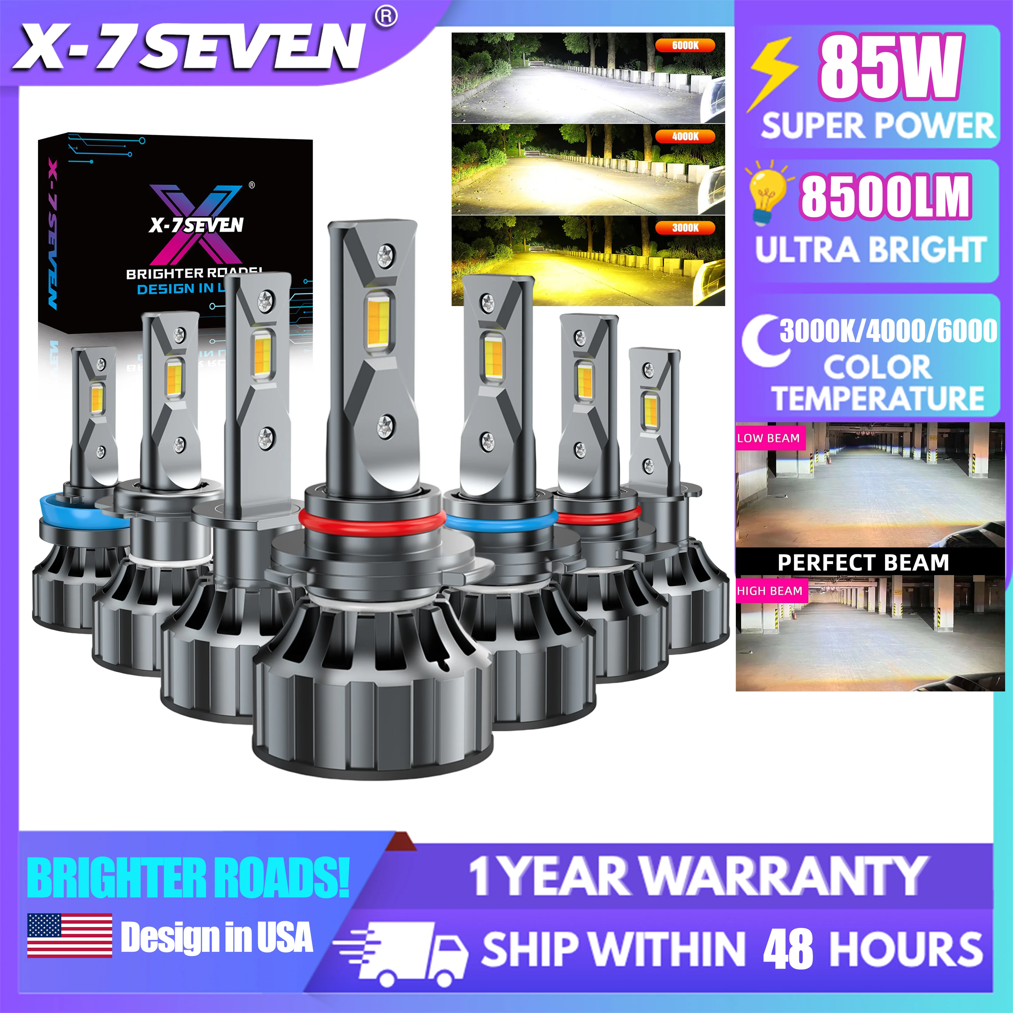 

X-7SEVEN X-T1 Plus 85W 8500LM 3 Colors In One CANBUS Car LED Headlight Bulb Lo/Hi Beam H7 9005 9006 H4
