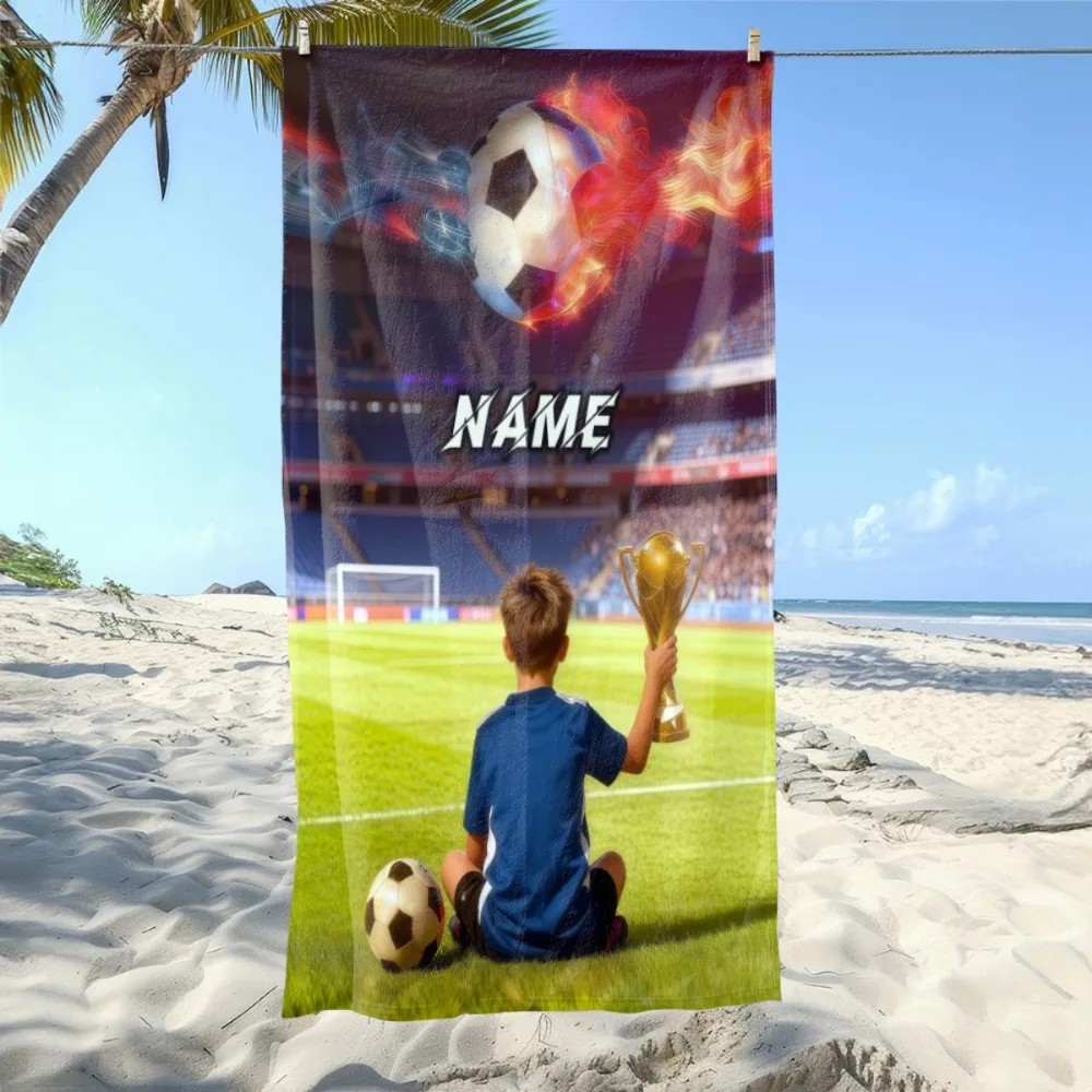 

1pc Football Scene Custom Name Beach Towel, Soft,Lightweight, Perfect for Beach, Parties, Travel, Camping, Artistic Design