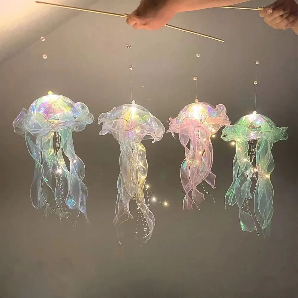 Яркий Женский Дневной светильник ручной работы, дневной портативный праздничный фонарь средней осени с кисточками и цветами, лампа-Медуза