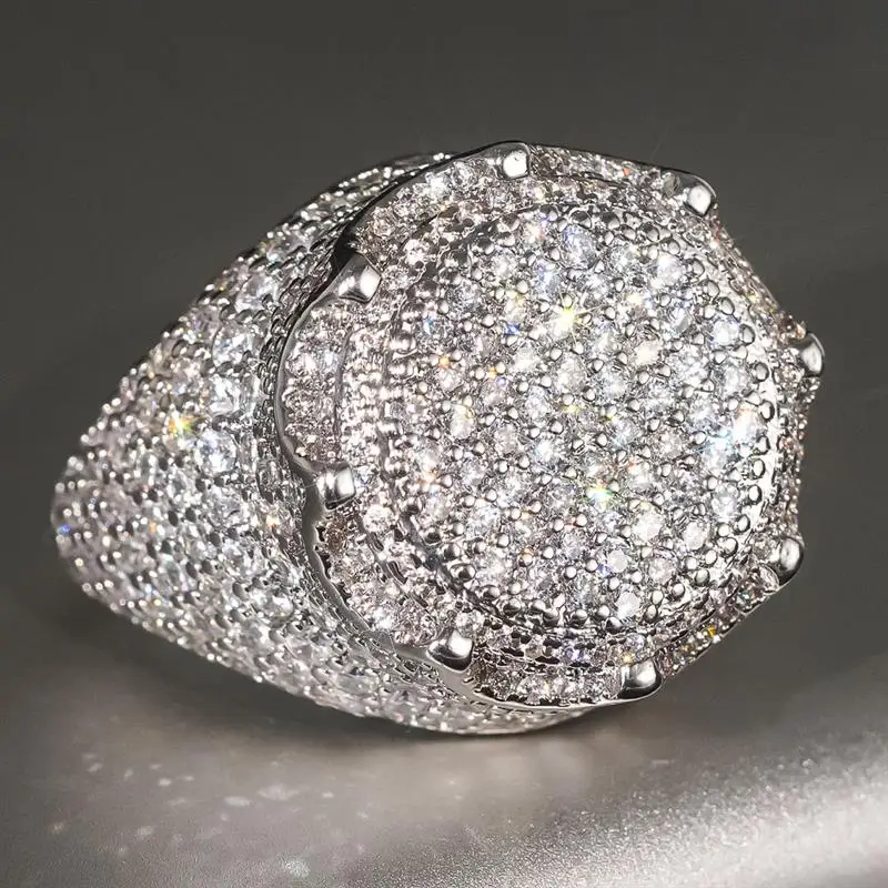 Huitan Damen-Luxusring mit geometrischem Design für Partys, wunderschöne Accessoires, voll glänzender Zirkonia, modischer Hip-Hop-Damenschmuck